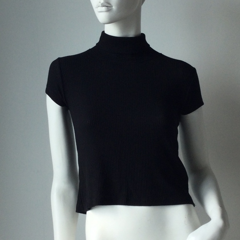 Brandy Melville Black Crop Turtle Neck Tee Top